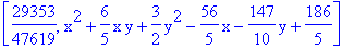 [29353/47619, x^2+6/5*x*y+3/2*y^2-56/5*x-147/10*y+186/5]